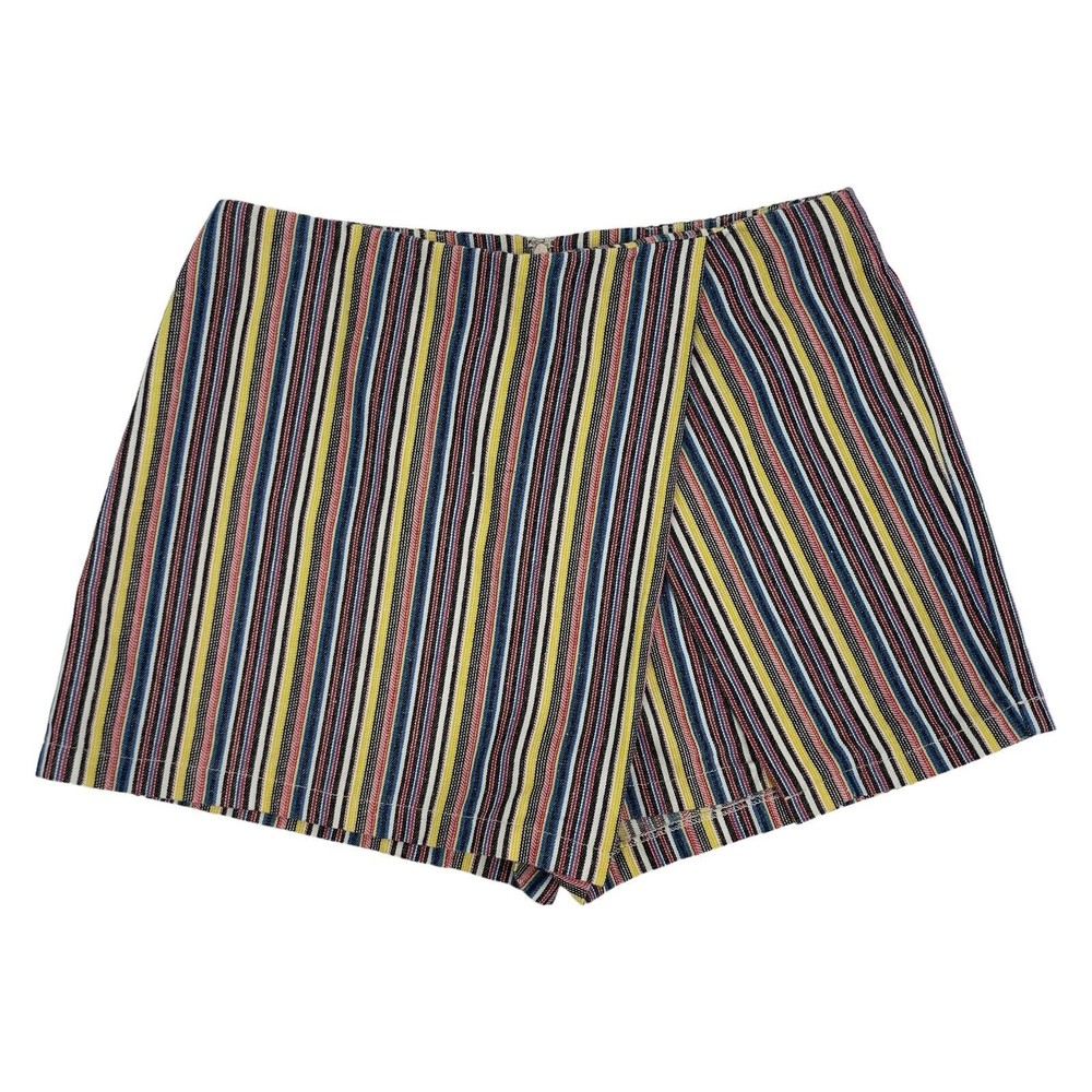 Idem Ditto Womens Boho Multi Striped Cotton Skort High Rise Faux Wrap Large